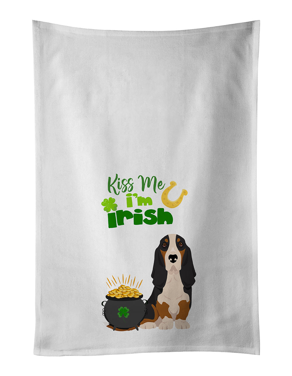 Black Tricolor Basset Hound St. Patrick's Day Kitchen Towel Set of 2