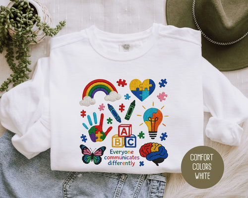 Autism Everyone Communicates Differently Comfort Colors Sweatshirt